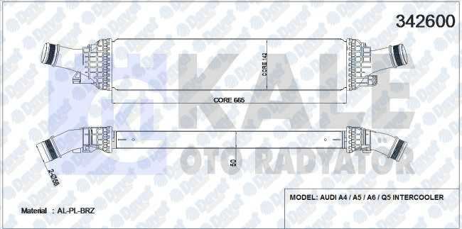 KALE 342600 Turbo Radyatoru (Intercooler) Vw A4-A5-A6-Q5 Porsche Macan (665x134.4x58) (Al/Pl/Brz)